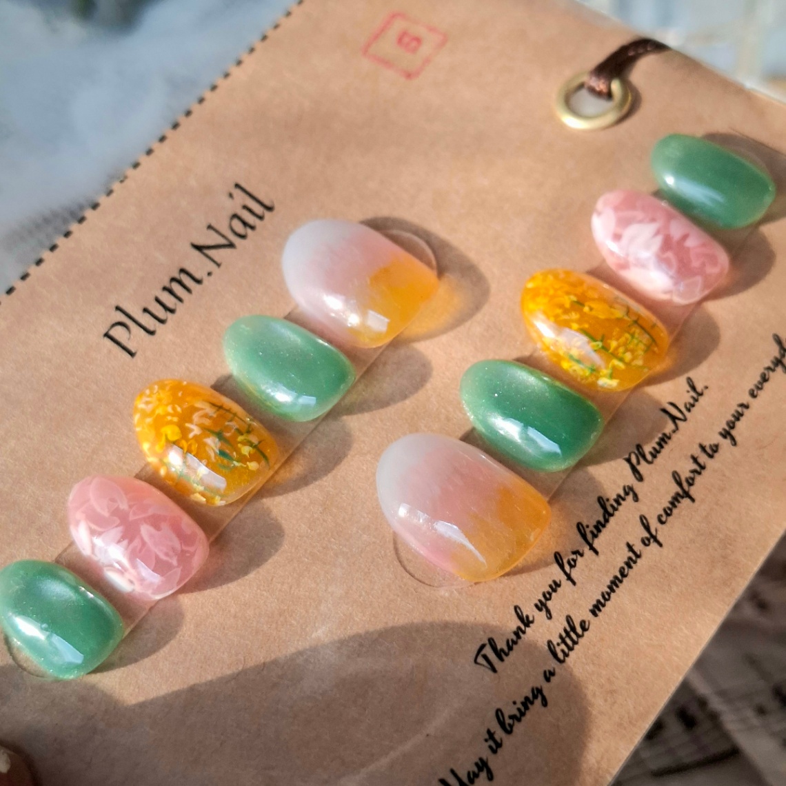 ⑧Sネイルチップ|桜×菜の花ニュアンス|洗練・上品・エレガント・高級感|春風景ネイル・大人かわいい|ショートオーバル|現品Sサイズ|結婚式・ブライダル・お呼ばれ・パーティー・デート・特別な日 3枚目