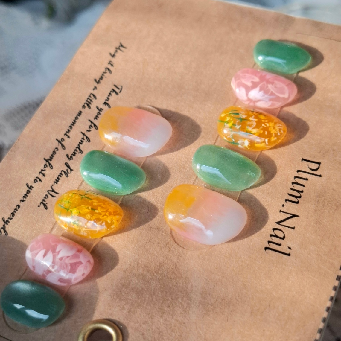 ⑧Sネイルチップ|桜×菜の花ニュアンス|洗練・上品・エレガント・高級感|春風景ネイル・大人かわいい|ショートオーバル|現品Sサイズ|結婚式・ブライダル・お呼ばれ・パーティー・デート・特別な日 4枚目