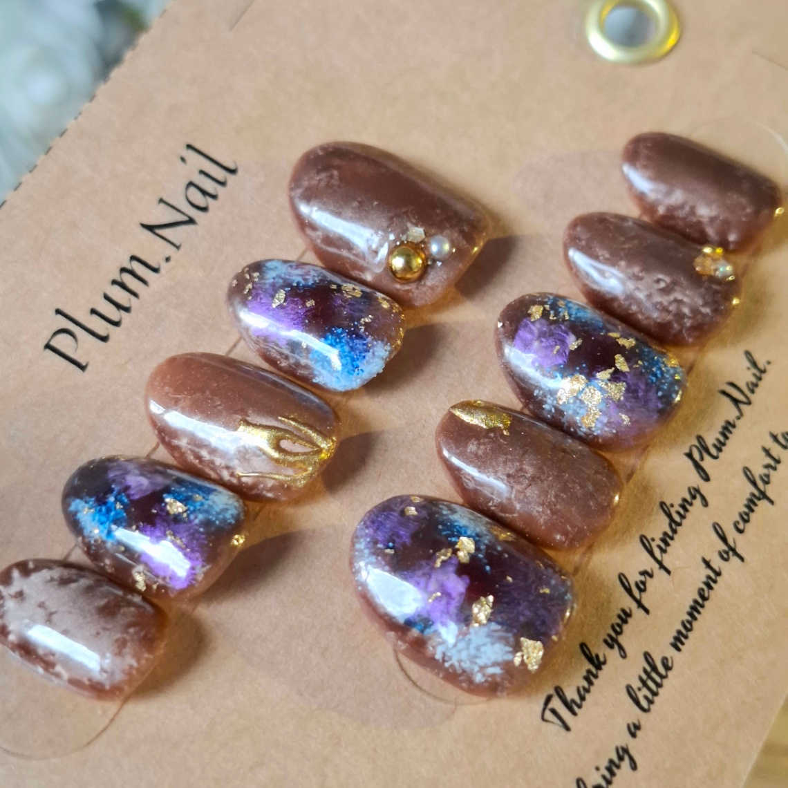 ⑩S ネイルチップ｜ダークニュアンス×ブルーパープル｜上品・洗練・神秘的・高級感｜大人ネイル・落ち着きデザイン｜ショートオーバル｜現品Sサイズ｜お出かけ・デート・特別な日