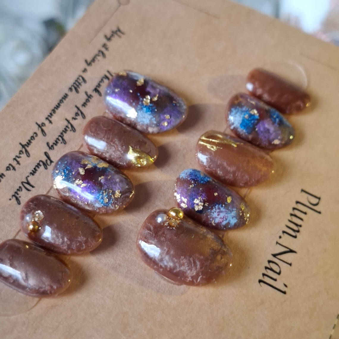 ⑩S ネイルチップ｜ダークニュアンス×ブルーパープル｜上品・洗練・神秘的・高級感｜大人ネイル・落ち着きデザイン｜ショートオーバル｜現品Sサイズ｜お出かけ・デート・特別な日 3枚目