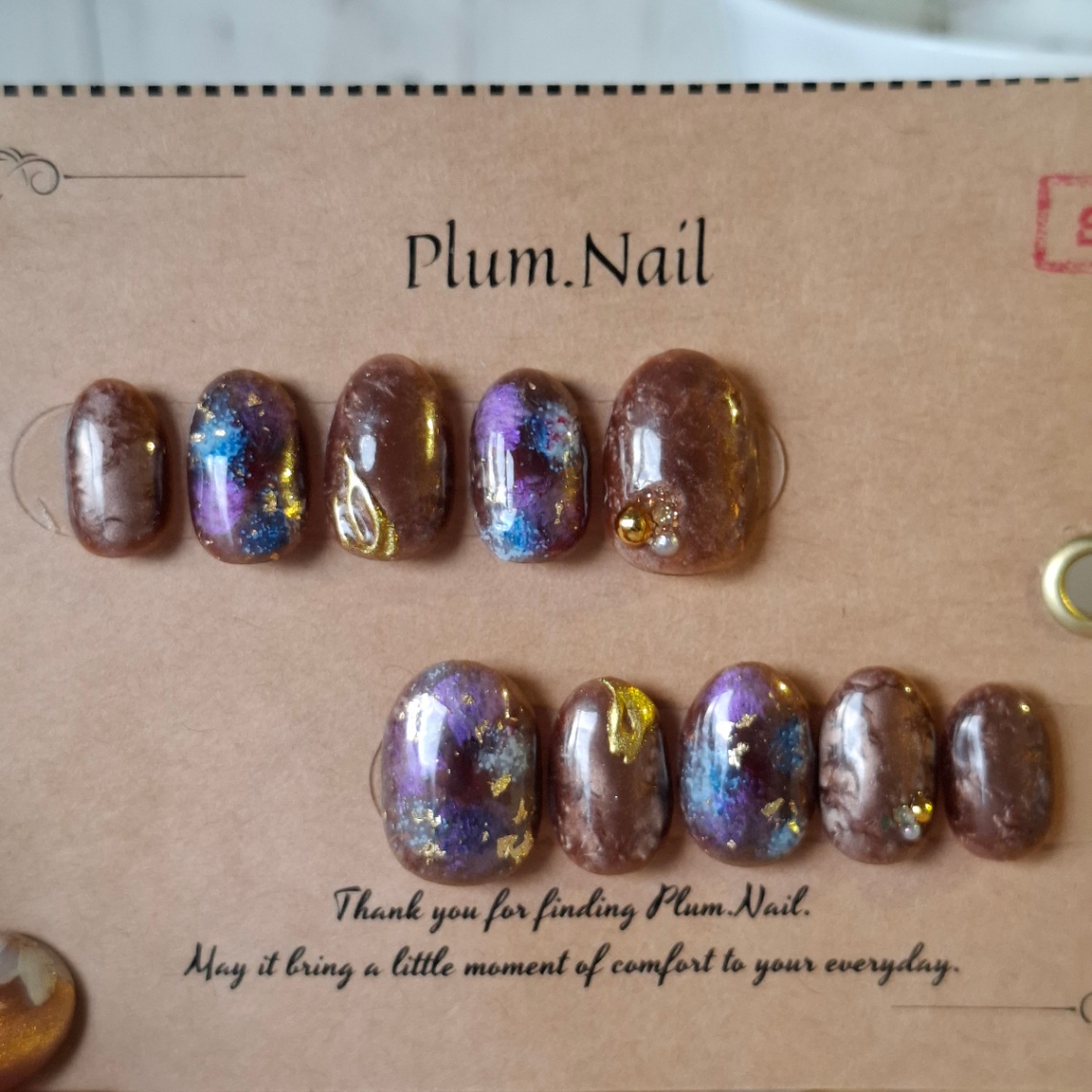 ⑩S ネイルチップ｜ダークニュアンス×ブルーパープル｜上品・洗練・神秘的・高級感｜大人ネイル・落ち着きデザイン｜ショートオーバル｜現品Sサイズ｜お出かけ・デート・特別な日 4枚目