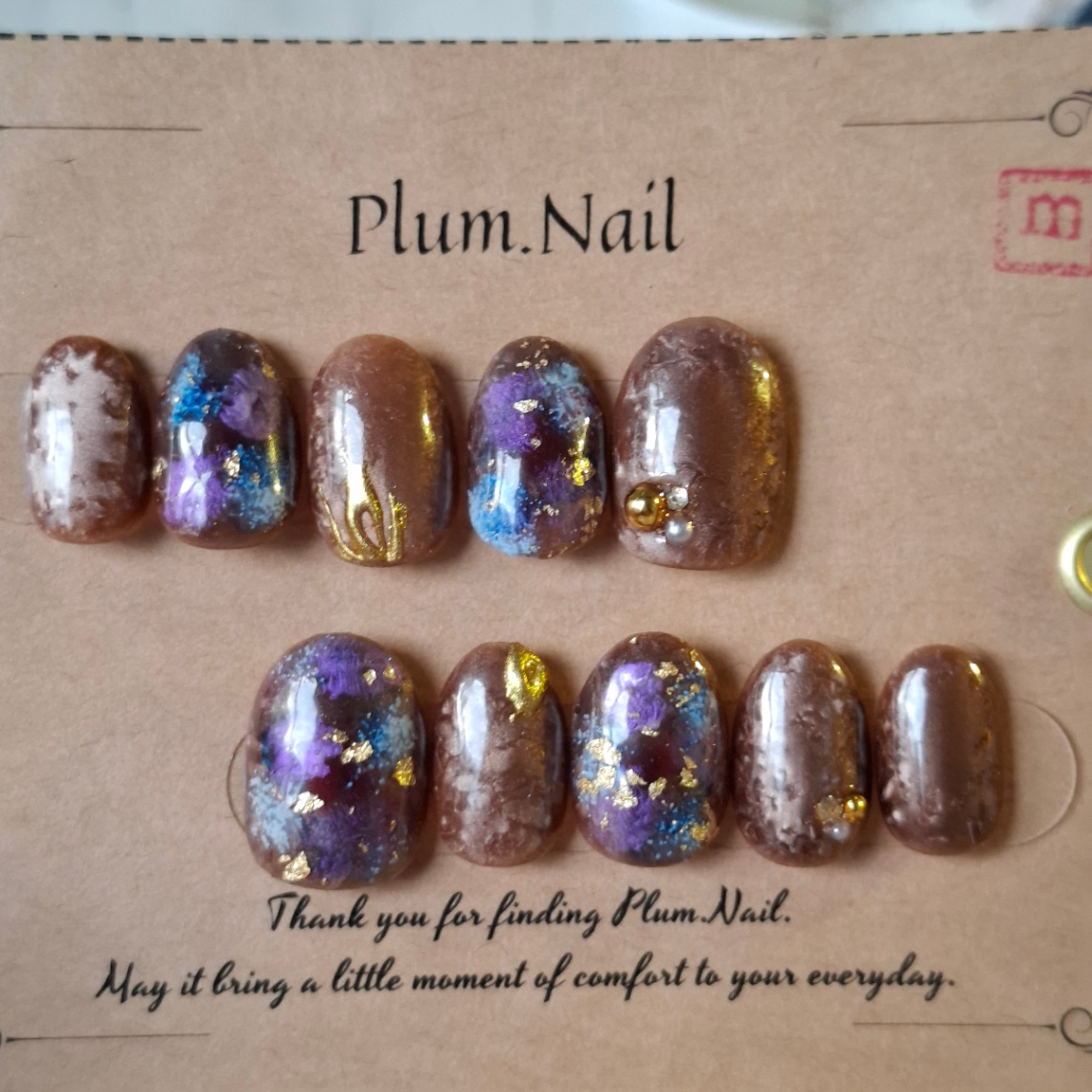 ⑩M ネイルチップ｜ダークニュアンス×ブルーパープル｜上品・洗練・神秘的・高級感｜大人ネイル・落ち着きデザイン｜ショートオーバル｜現品Mサイズ｜お出かけ・デート・特別な日のコピー