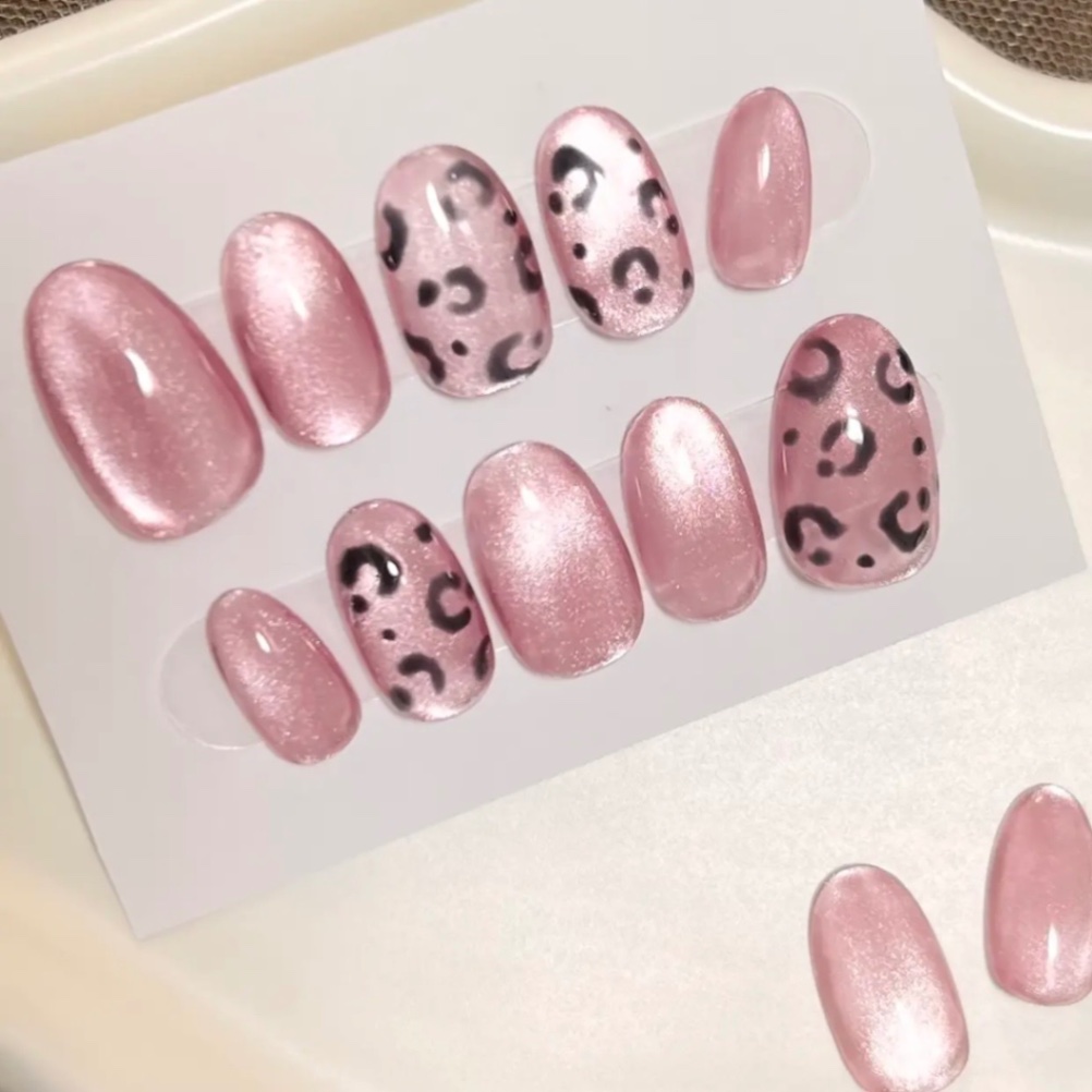 【#3 大人くすみグレープピンクガラスマグレオパード　ネイルチップ】