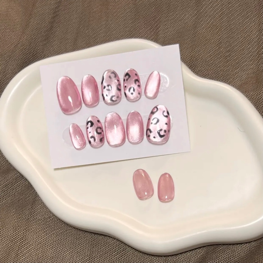 【#3 大人くすみグレープピンクガラスマグレオパード　ネイルチップ】 3枚目