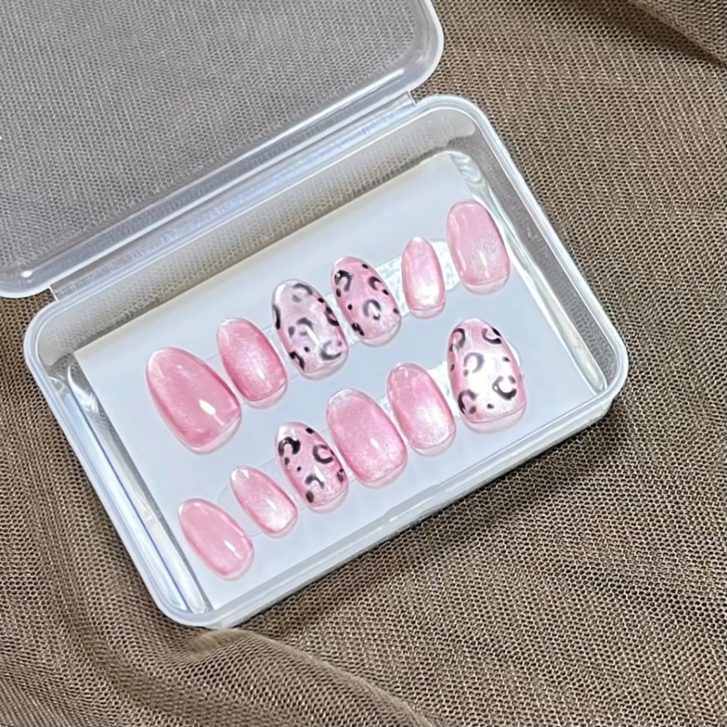 【#3 大人くすみグレープピンクガラスマグレオパード　ネイルチップ】 4枚目