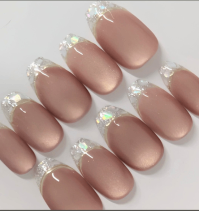 オーロラ色シェルフレンチネイル｜ジューシーピンク｜上品マグネットネイルチップ｜大人可愛い｜ブライダル・オフィス 054