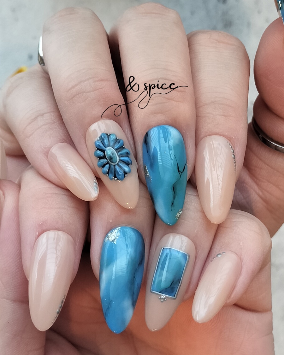 002 / Turquo 天然石 ターコイズネイル ニュアンスネイル 2枚目