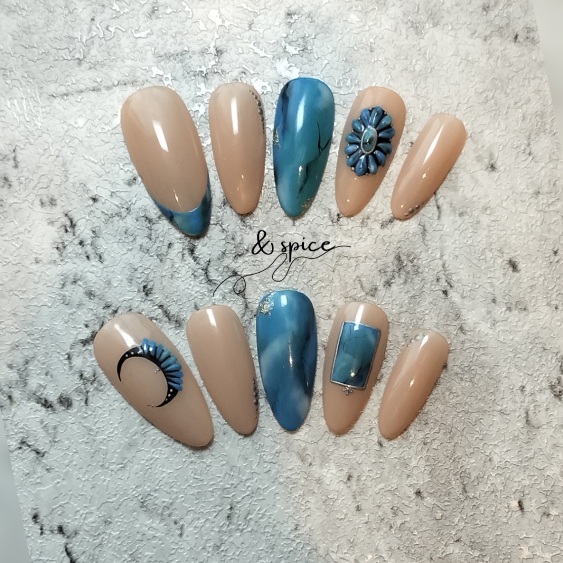 002 / Turquo 天然石 ターコイズネイル ニュアンスネイル 3枚目