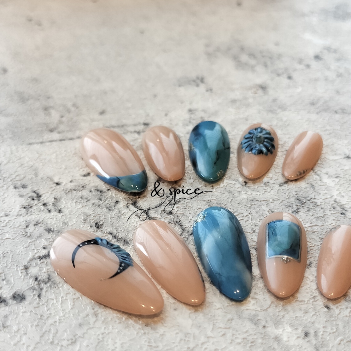 002 / Turquo 天然石 ターコイズネイル ニュアンスネイル 4枚目