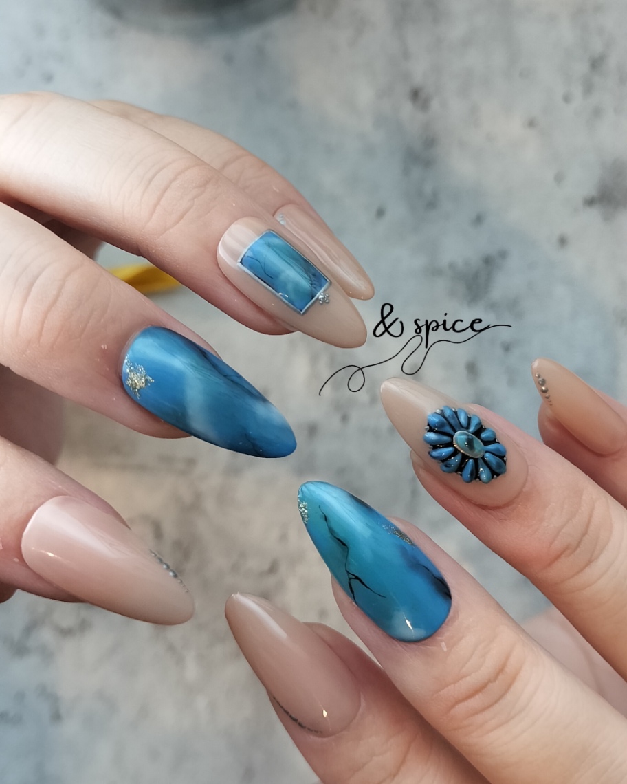 002 / Turquo 天然石 ターコイズネイル ニュアンスネイル 7枚目