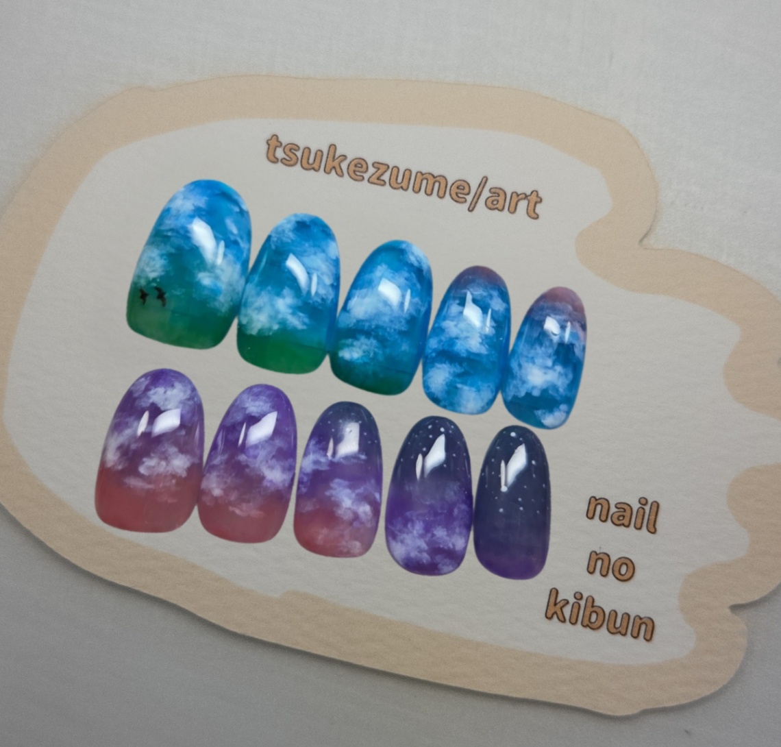 水色と紫ピンク 幻想空グラデーション 雲アート