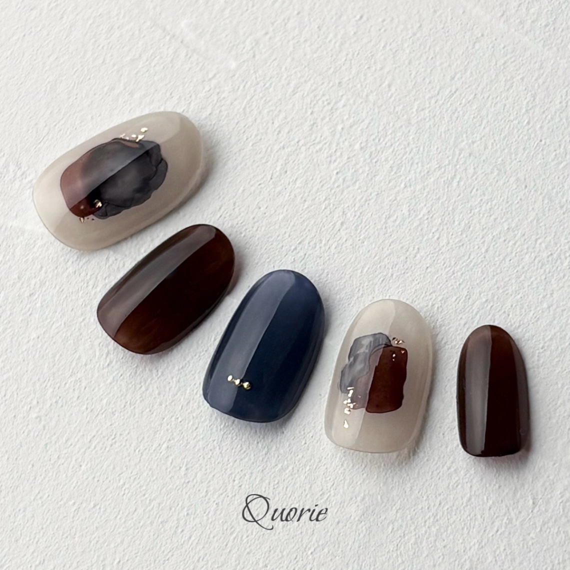 Brown Navy Ink/ブラウン ネイビー インク/インクネイル/塗りかけデザイン 2枚目