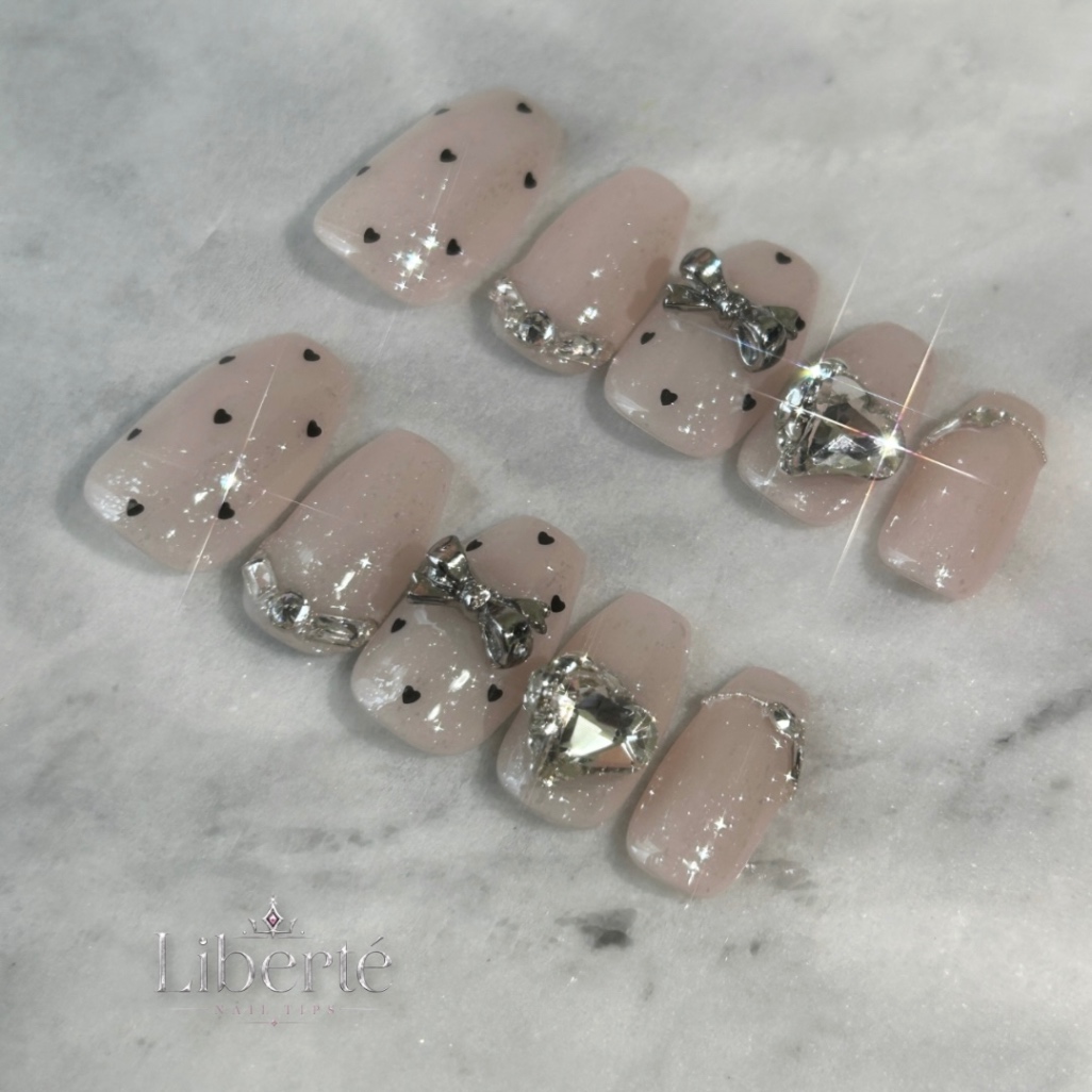 ハート リボン ビジュー ネイルチップ|Heart Dot Bijou Nail 2枚目