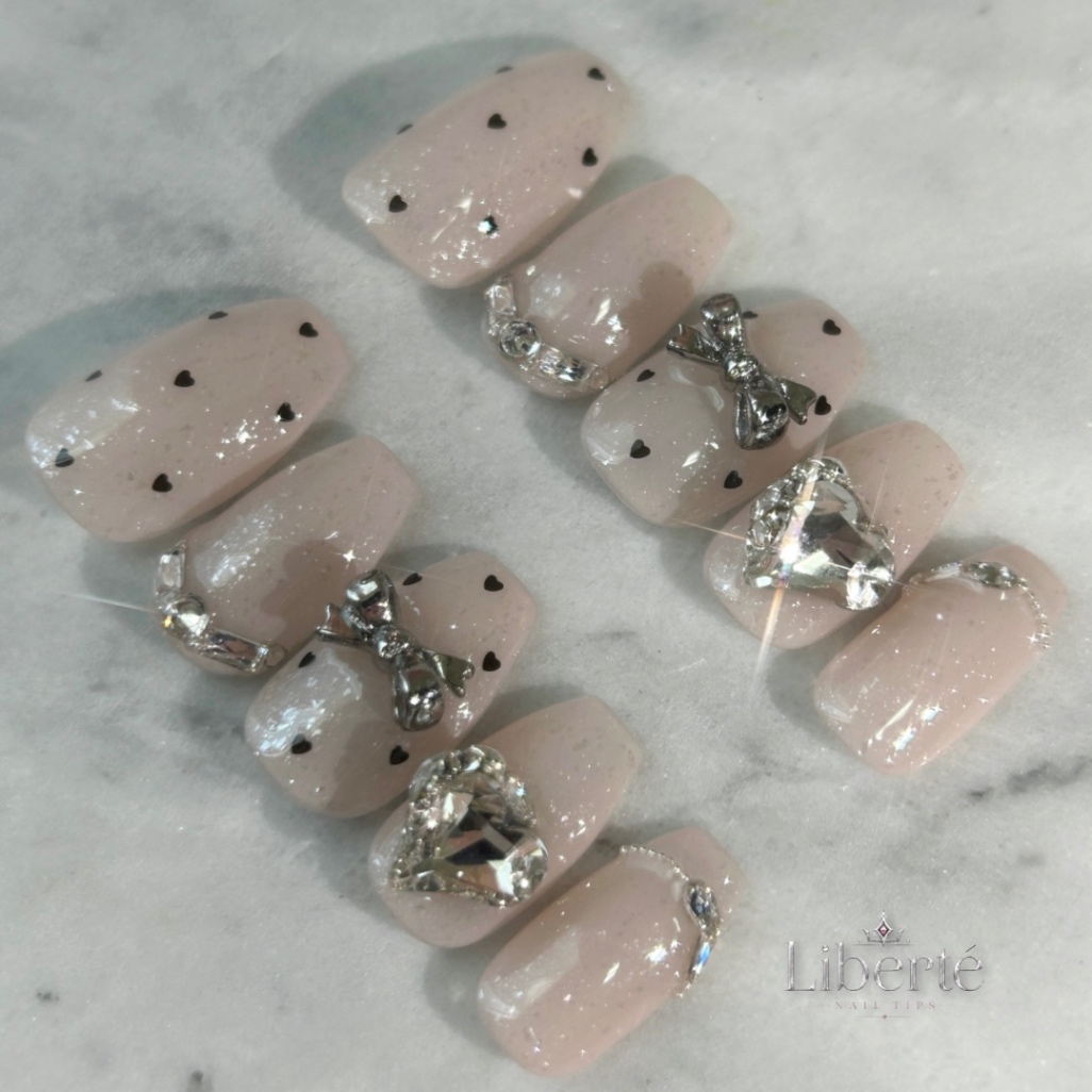 ハート リボン ビジュー ネイルチップ|Heart Dot Bijou Nail 3枚目