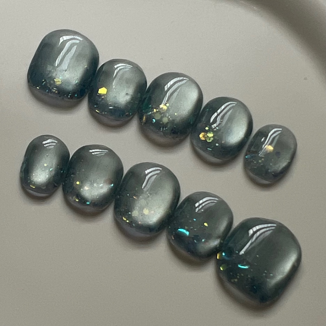 【#12ナチュラルショートネイルチップ】Blue Moonstone(ブルームーンストーン)Jewelry Collection 10本