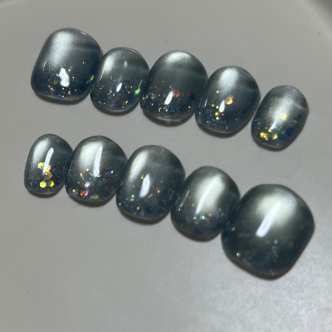 【#12ナチュラルショートネイルチップ】Blue Moonstone(ブルームーンストーン)Jewelry Collection 10本 2枚目