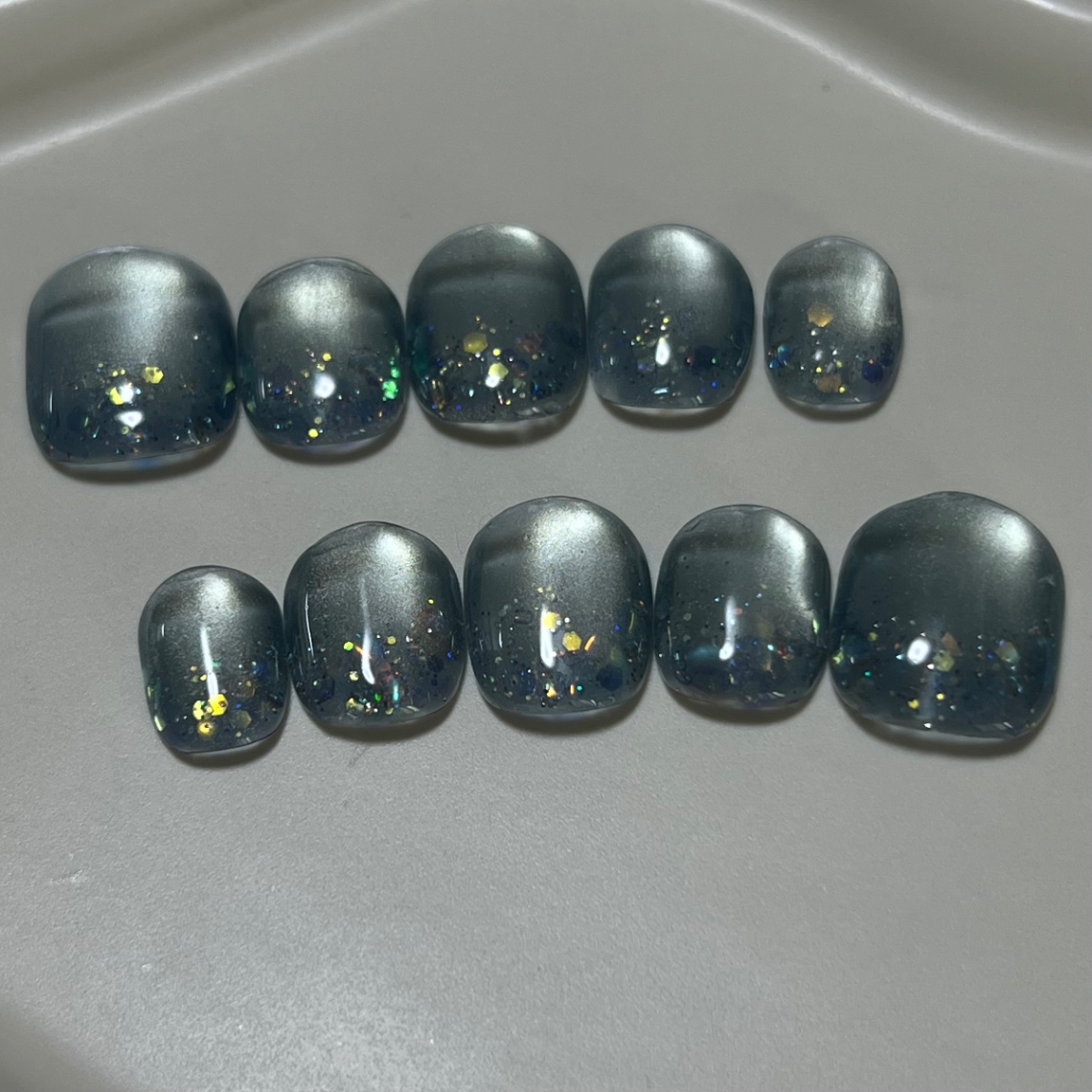 【#12ナチュラルショートネイルチップ】Blue Moonstone(ブルームーンストーン)Jewelry Collection 10本 3枚目