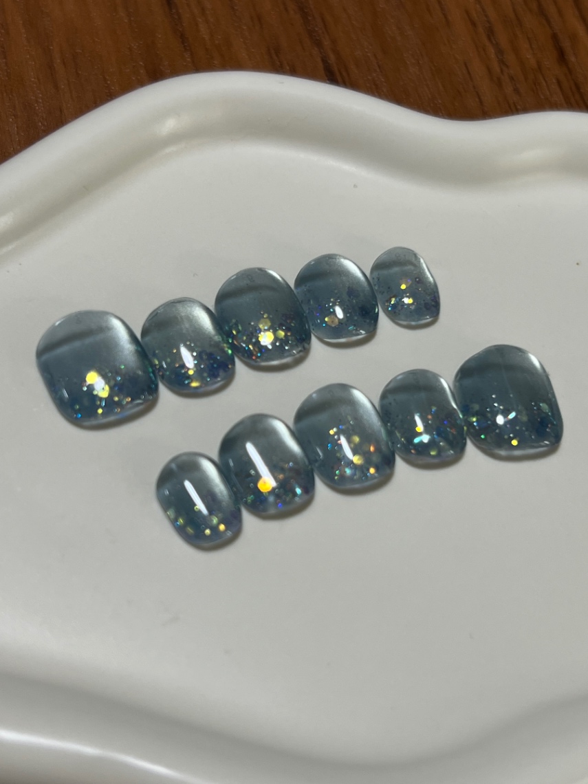【#12ナチュラルショートネイルチップ】Blue Moonstone(ブルームーンストーン)Jewelry Collection 10本 4枚目