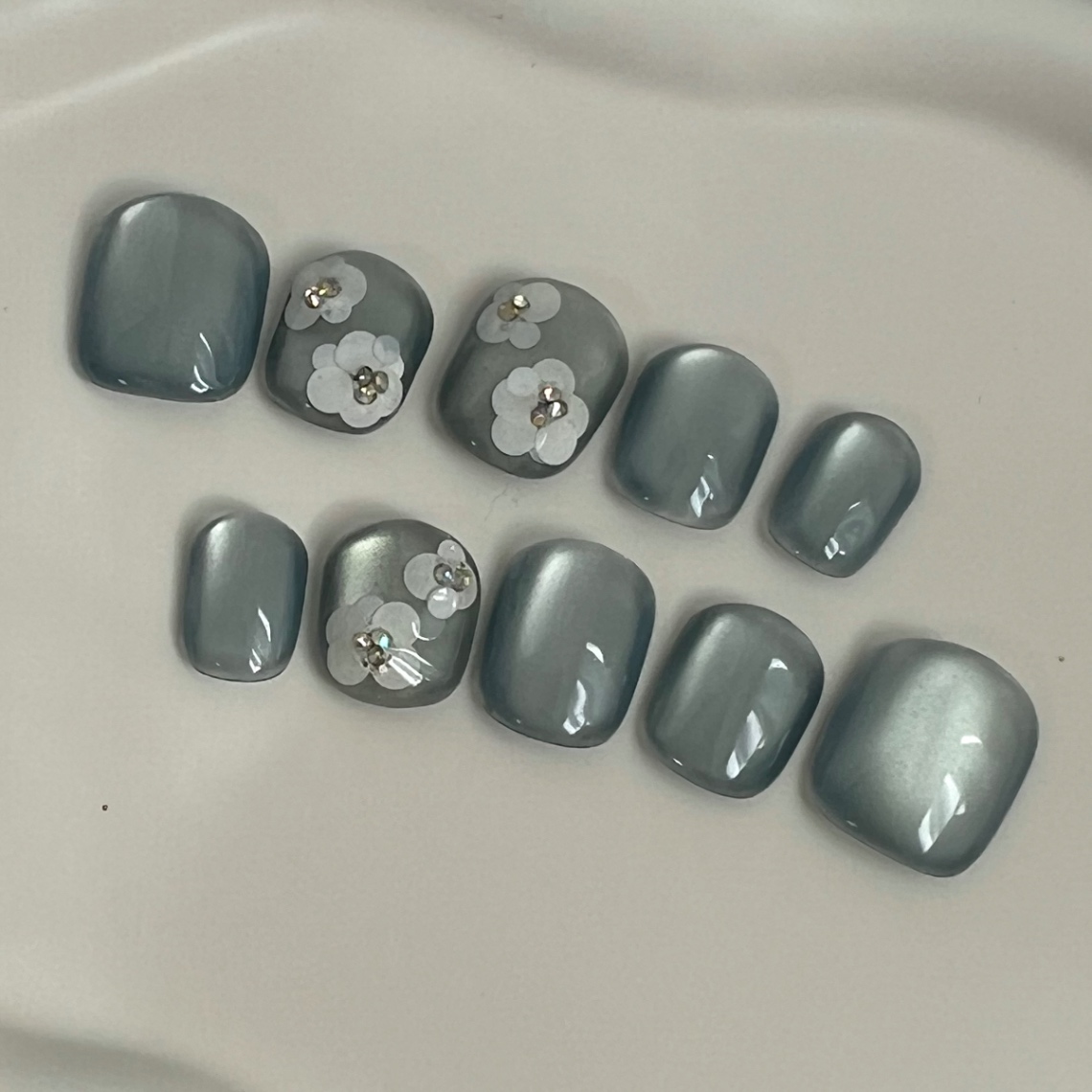 【#15ショートネイルチップ】Blue bloom(ブルーブルーム) Jewelry Collection 10本