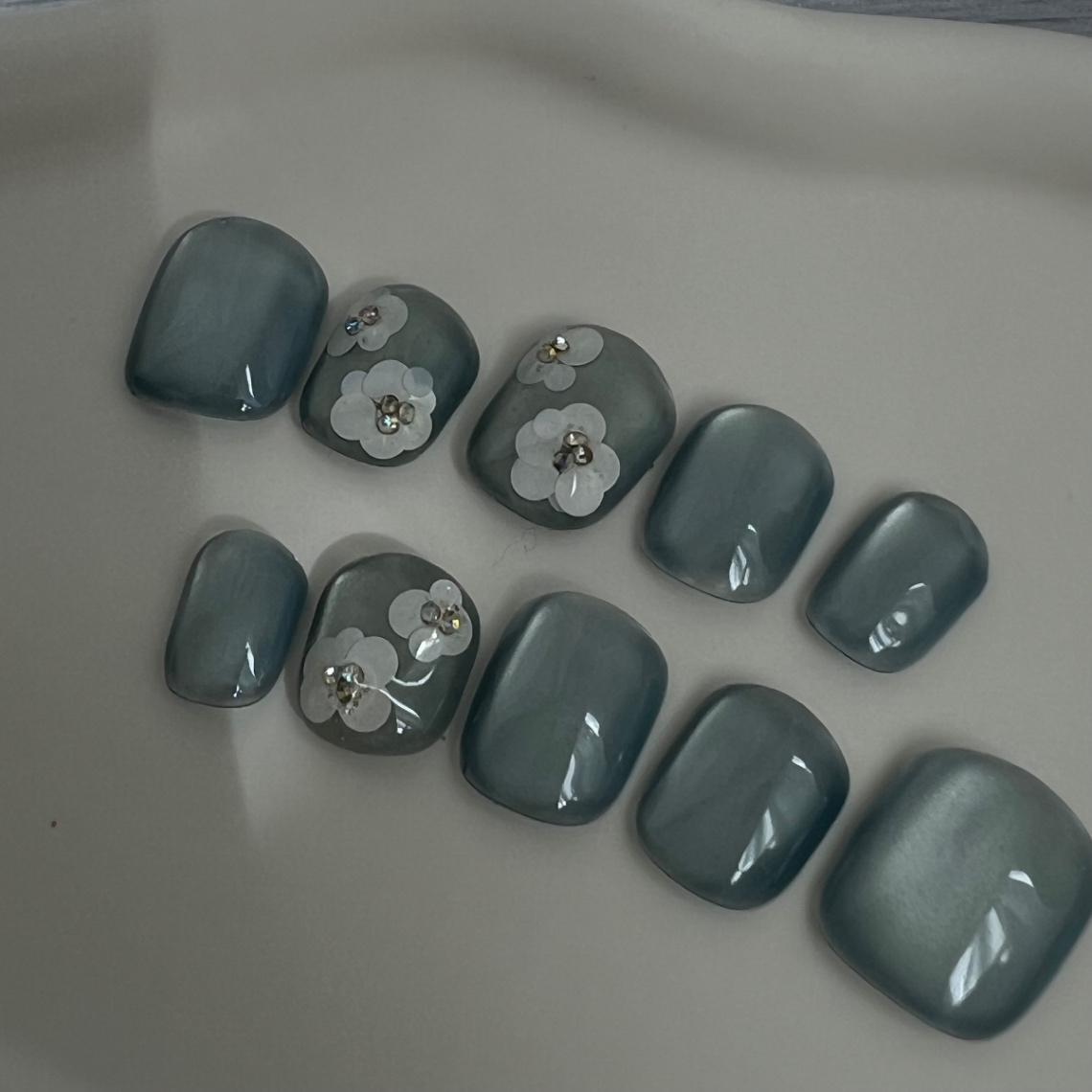 【#15ショートネイルチップ】Blue bloom(ブルーブルーム) Jewelry Collection  10本 3枚目