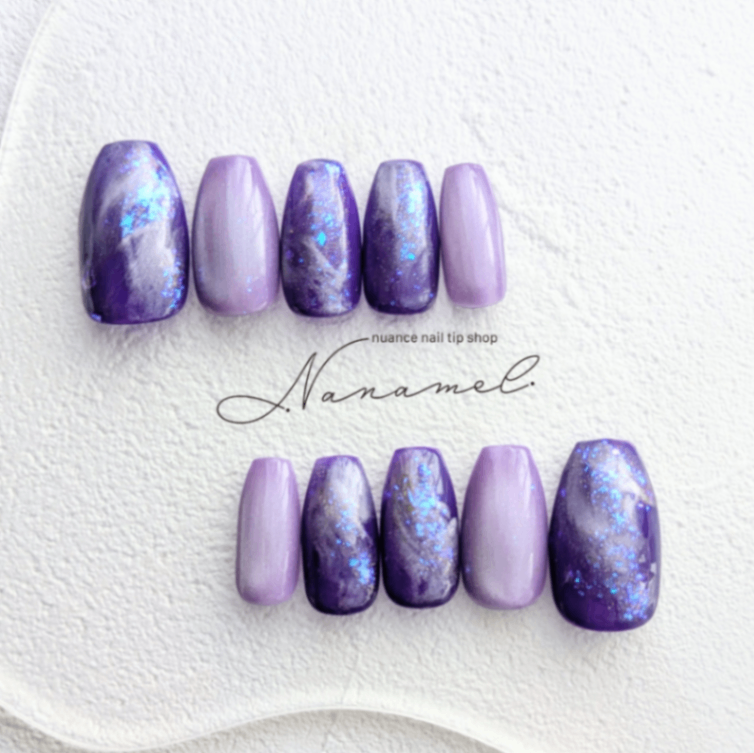【形・サイズ指定・送料無料】Aurora veil オーロラ　パープル　幻想的　夜空　星空　ニュアンス　紫　うるうる　月　個性派　韓国　マグネット　大人　夏　ラベンダー