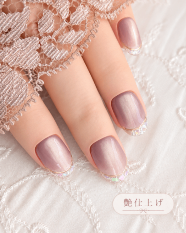 形状記憶ネイルチップ 044 くすみピンクのシェルネイルチップ｜ゴールドライン・大人きれいめデザイン 3枚目